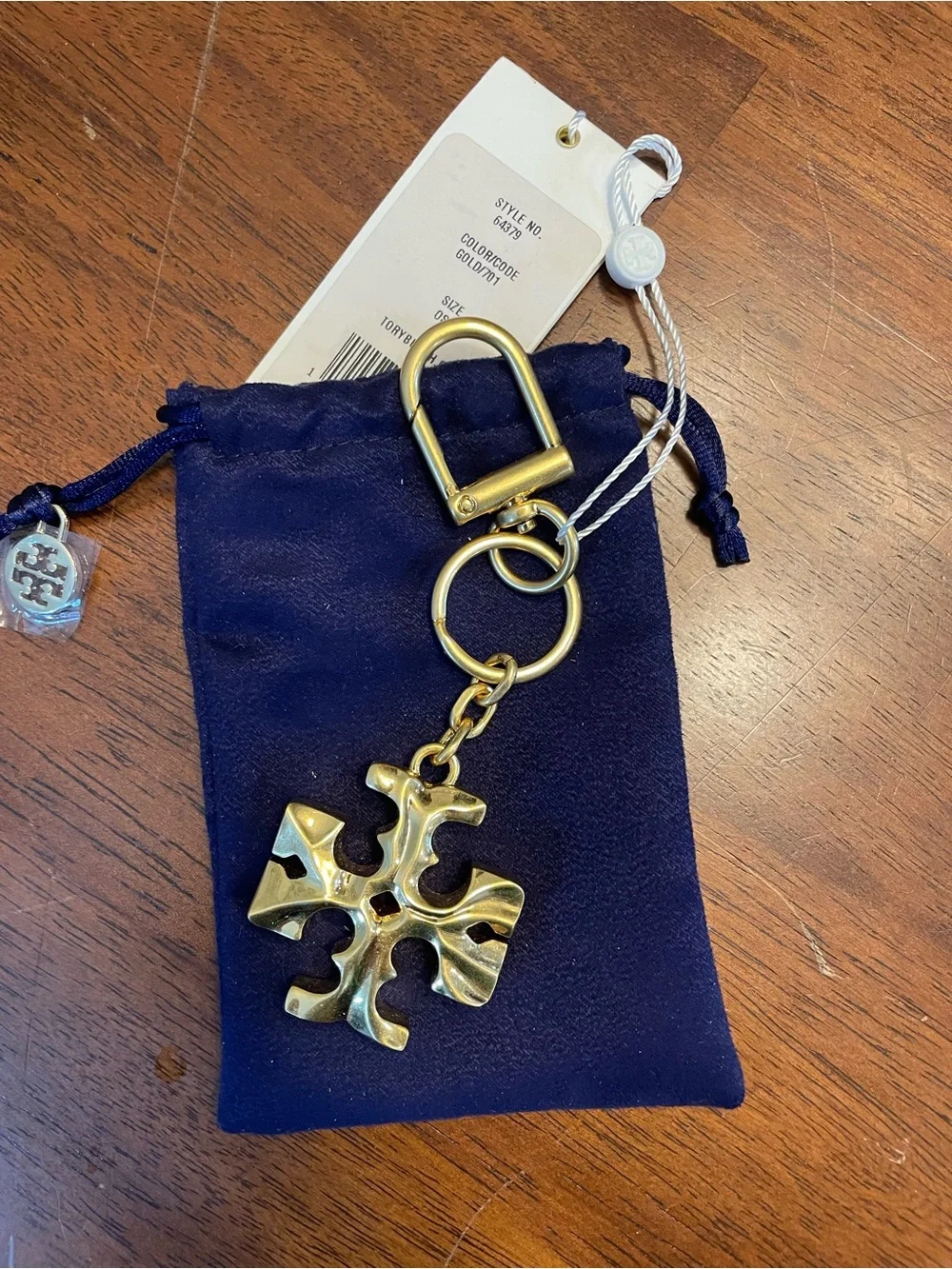 NWT~TORY BURCH~Gold-Tone Logo Key Ring/Purse Charm